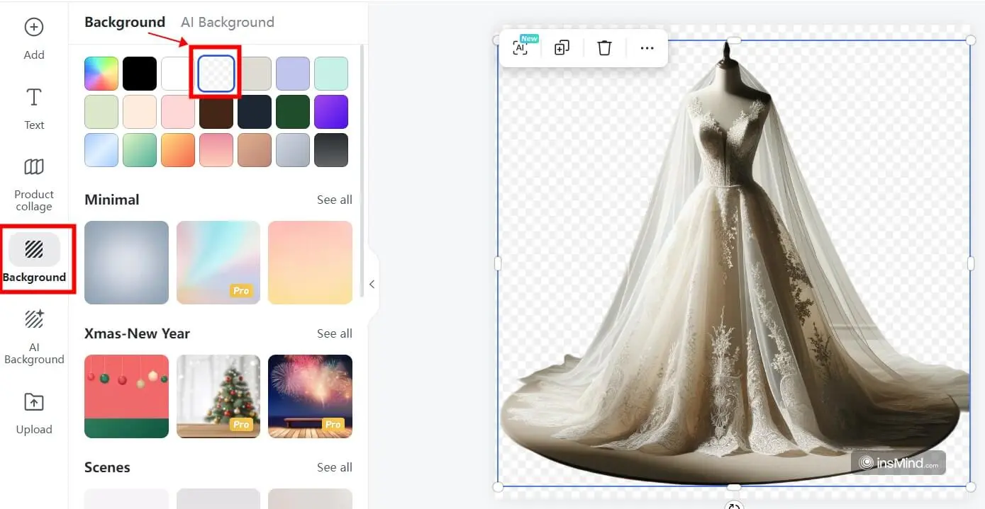 Transform wedding dress photos with a transparent background easily and quickly.