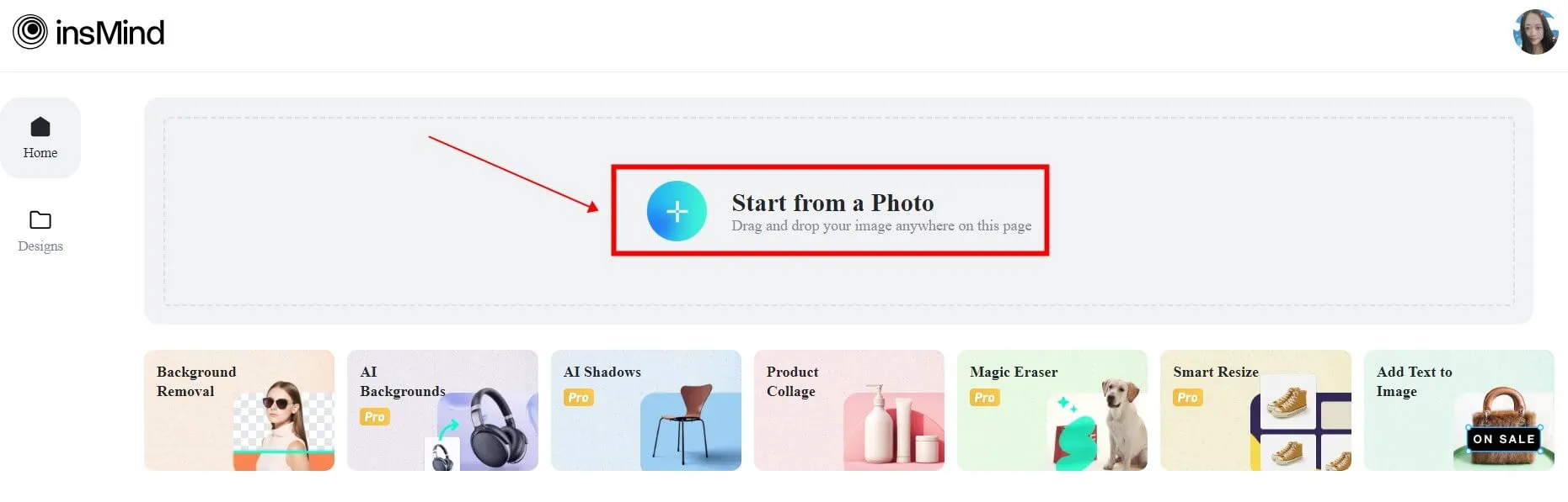 Click start from a photo button