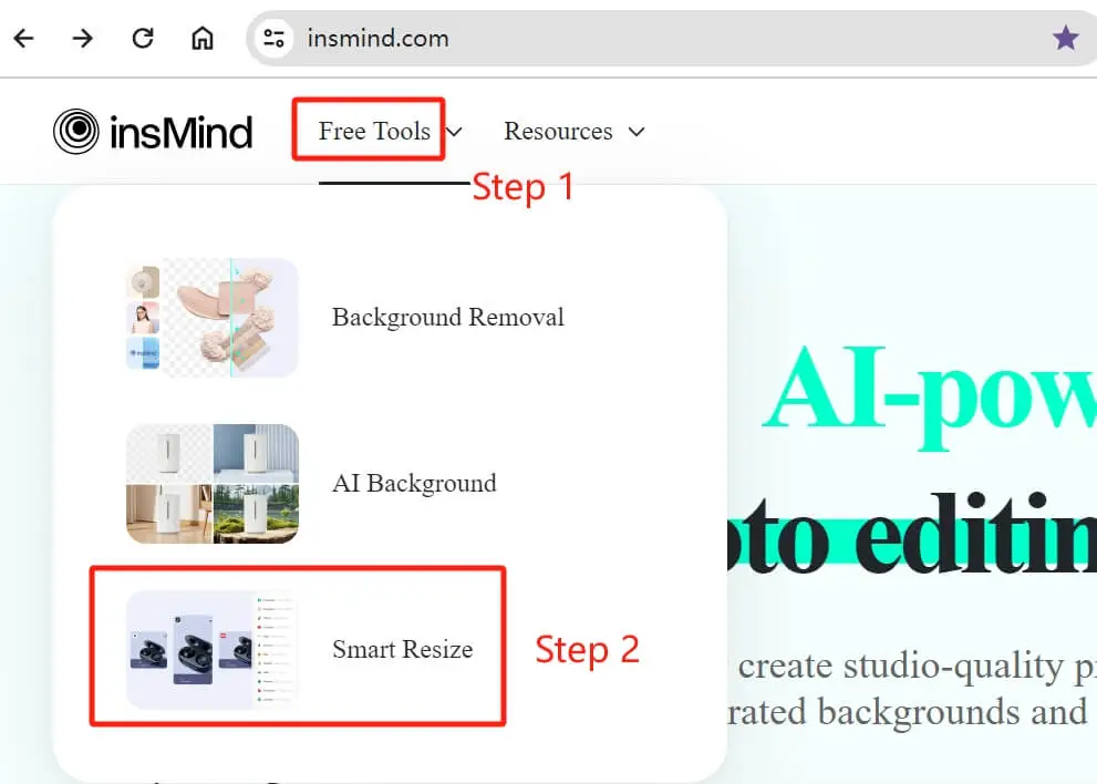 Select the Smart Resize tool from the Free Tools section on the homepage